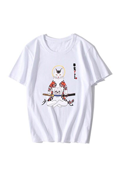 Vordevia Japanski stil Ukiyo samuraj mačka anime majica