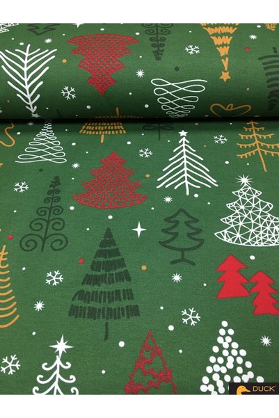 Renk Tekstil Noel Ağaçları Desenli Keten Metrelik Kumaş