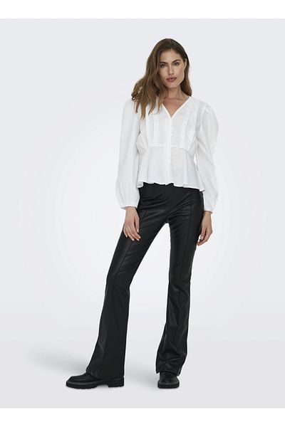 ONLY High Waist Black Women's Trousers - Wide Fit ONLIDINA HW FAU LEAT FLARE PANT CC