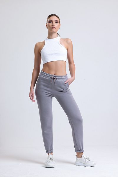 Babelook Γυναικείο καφέ γκρι 3 κλωστών Winter Raised Jogger Sweatpants