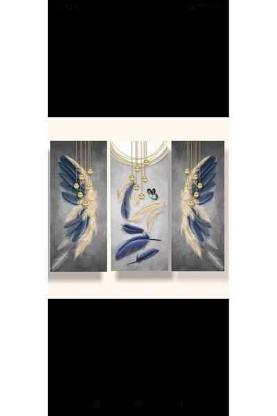 tualya Modern Decorative Feather 3 Piece Canvas Painting
