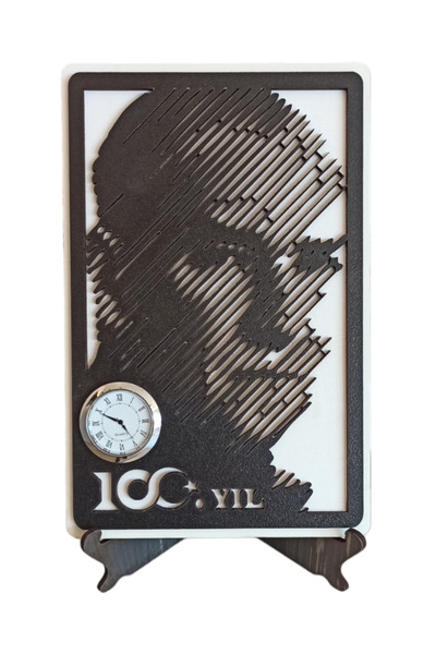Ahşap 100. YILA ÖZEL ATATÜRK PORTRELİ DEKORATİF MASA SAATİ