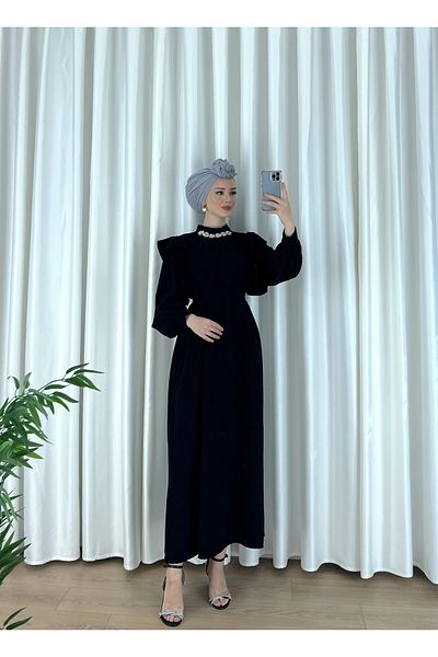 Esre Store Black Hijab Dress - Stone Detailed