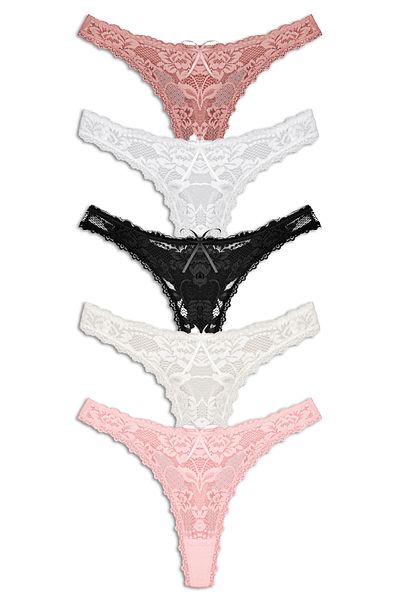 Zena Cotton 5-Piece Full Lace Thong Women's Briefs