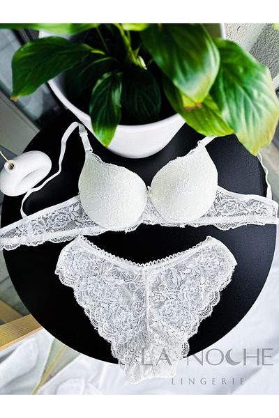 La Noche Lingerie Γυναικείο Σετ εσώρουχο σουτιέν Push Up με λευκή δαντέλα
