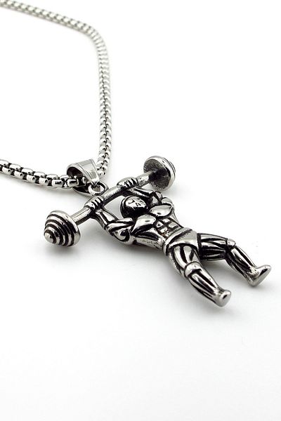Solfera Men's Fitness Weightlifting Bodybuilding Necklace - Steel Chain Q0724