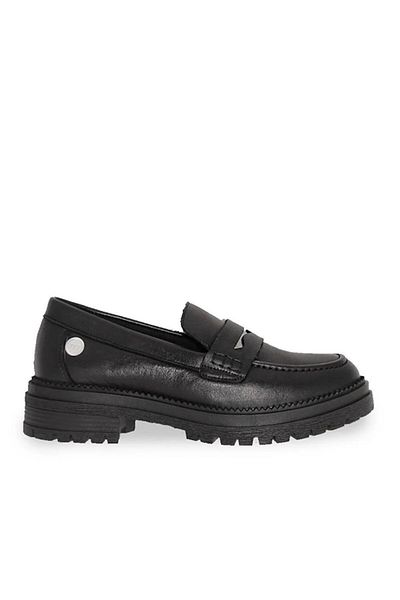Mammamia D24Ka-6075 Black Skin Leather Women's Loafer Shoes