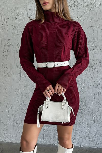 Nosia Rochie / Tunica din tricot burgundy tricotata cu gat si cu dungi