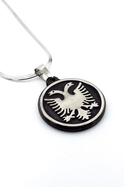 Solfera Double Headed Seljuk Eagle Italian Flat Steel Men's Necklace Q0689