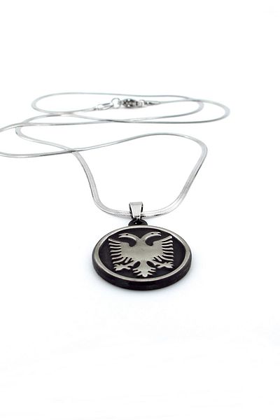 Solfera Double Headed Seljuk Eagle Italian Flat Steel Men's Necklace Q0689