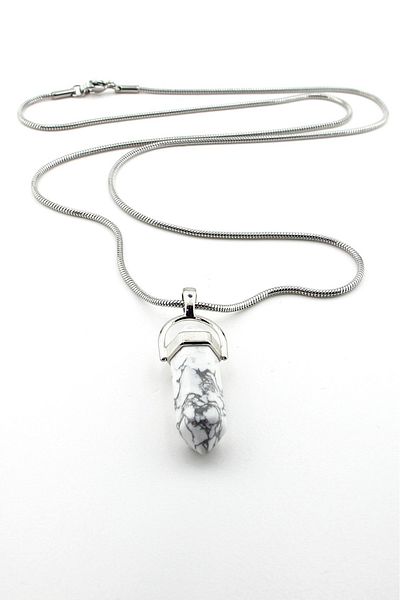 Solfera Italian Steel Chain Howlite Prism Natural Stone Men's Necklace Q0726