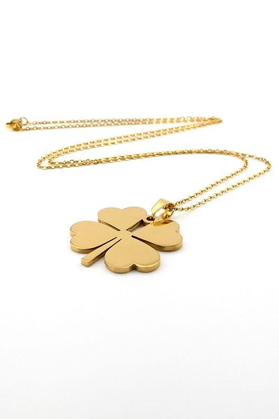 Solfera Four Leaf Clover Luck Talisman Stainless Yellow Steel Necklace Q0744