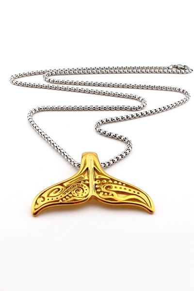 Solfera Viking Whale Tail Stainless Yellow Steel Men's Necklace Q0708