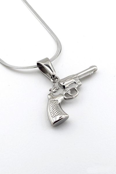 Solfera Revolver Altıpatlar Italian Flat Steel Men's Necklace Q0691