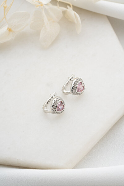 Silvano Jewelry 925 Ayar Gümüş Zirkon Taşlı Kalp Küpe