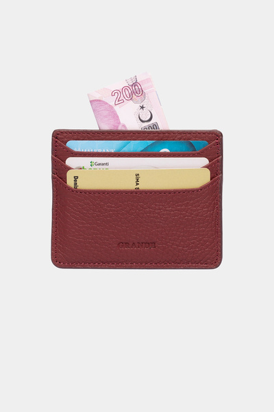 Grande 3633 Genuine Leather Super Thin Women's Men's Card Holder Claret Red
