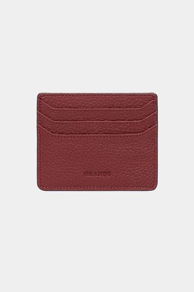 Grande 3633 Genuine Leather Super Thin Women's Men's Card Holder Claret Red