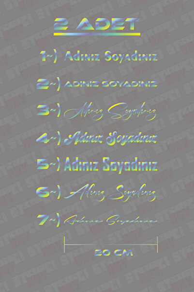 STİCKERCI BEY 2 Adet 20 Cm Hologram Kelebek Cam 2 Adet Isim Soy Isim Yazı Fol...