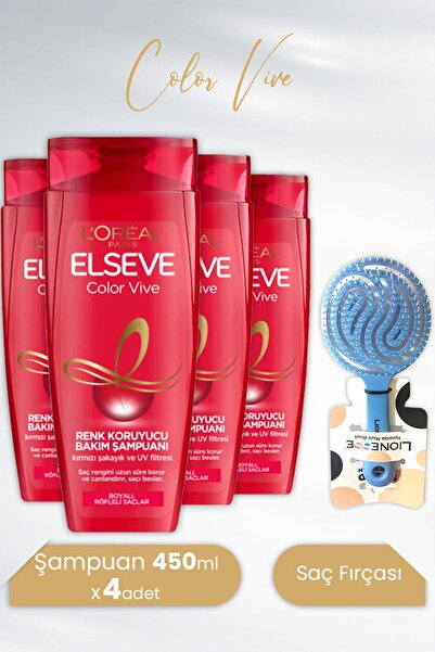 ELSEVE Color Vive Renk Koruyucu Şampuan 450 ml X 4 Adet Ve Tarko Lionesse Saç Fırçası Yuvarlak Mavi