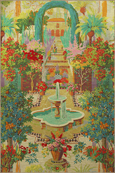 Rugs Modern Halı Çok Renkli Sarah Bahçesi Temalı Çeşme Ağaç Desenli Kreatif M...