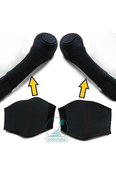 otovista Megane 2 Door Pull Handle Grip Housing Set (Red Stitched)