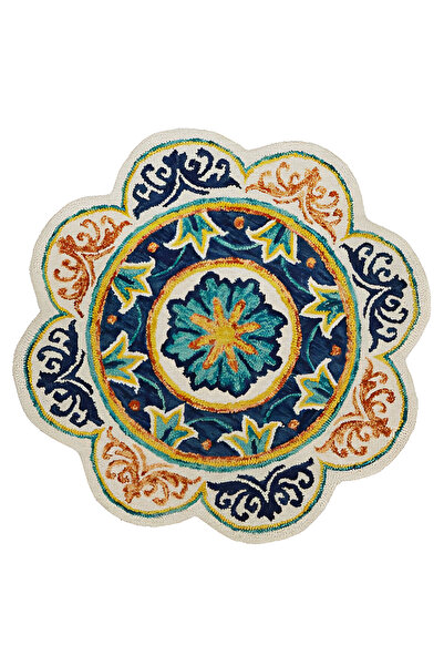 Rugs Modern Halı Lacivert Temalı Çok Renkli Geleneksel Motif Çiçek Desenli Do...