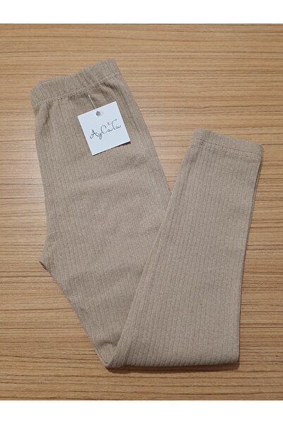 AyCaTa Unisex Fitilli Şardonlu İçi Tüylü Ribana Kahverengi Çocuk Tayt 1-16 Yaş