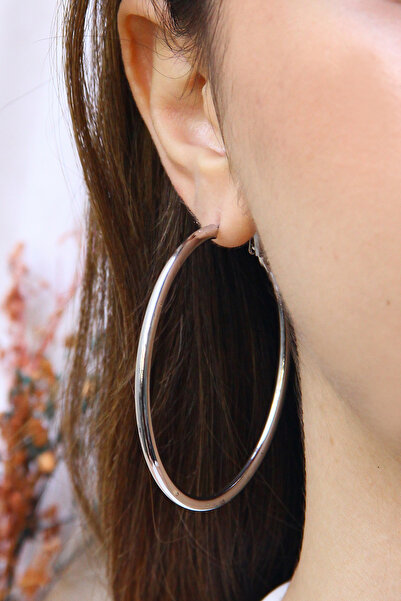 takıtarzım Women's 6 cm diameter silver hoop earrings