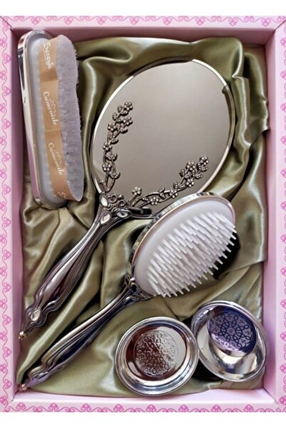 DDPEST مجموعة مشط مرآة بنمط اللبلاب باللون الفضي من سلسلة فاخرة مكونة من 4 قط...