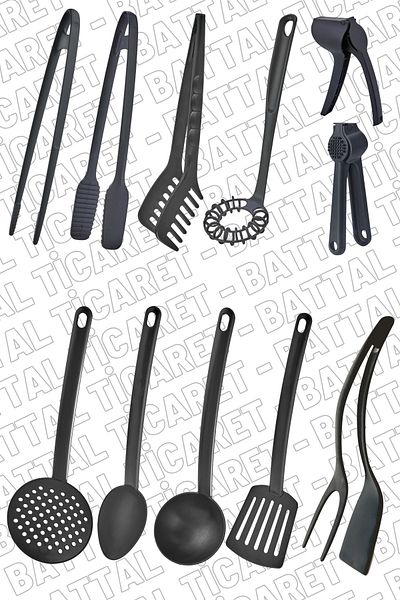 ÖzSa Home 11 Piece Fireproof Non-Stick Teflon Coated Serving Set Ladle Colander Spatula Spoon Plastic Serving Set