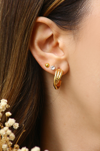 takıtarzım طقم أقراط على شكل خاتم ذهبي مكون من 3 قطع