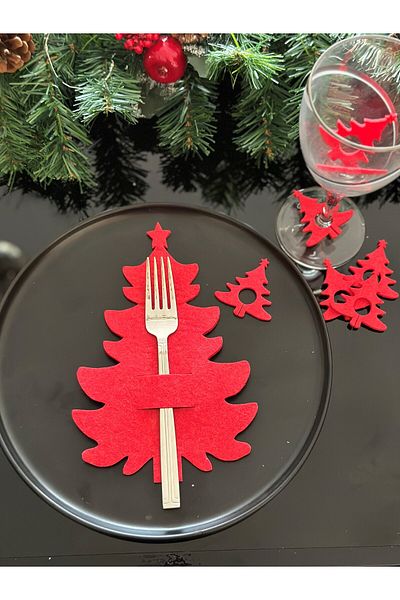Masalsı Concept 6 Pieces Christmas Ornament Decorative Pine Tree Cutlery Christmas Decor Set