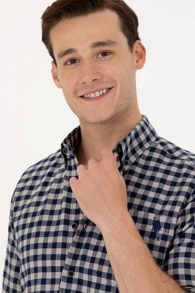 U.S. Polo Assn. Men's Checkered Navy Blue Shirt ELİFSU BUTİKHOME
