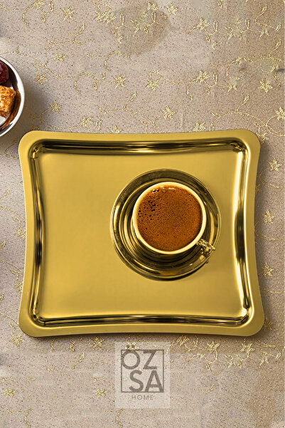 ÖzSa Home 6 قطع صينية تقديم فاخرة باللون الذهبي اللامع مقاس 21 × 19 سم