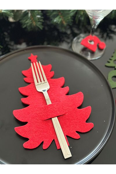 Masalsı Concept 6 Pieces Christmas Ornament Decorative Pine Tree Cutlery Christmas Decor Set