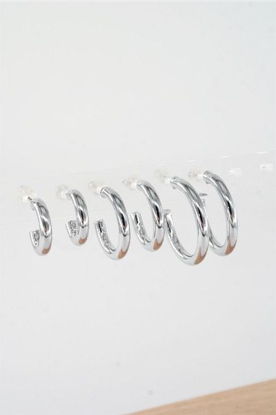By Zeyna Aksesuar Women's 3 Size 6 Piece Thick Hoop Earring Set