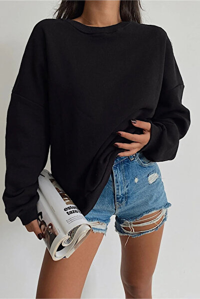 Shine Stone طاقم الرقبة البلوز الأسود عادي