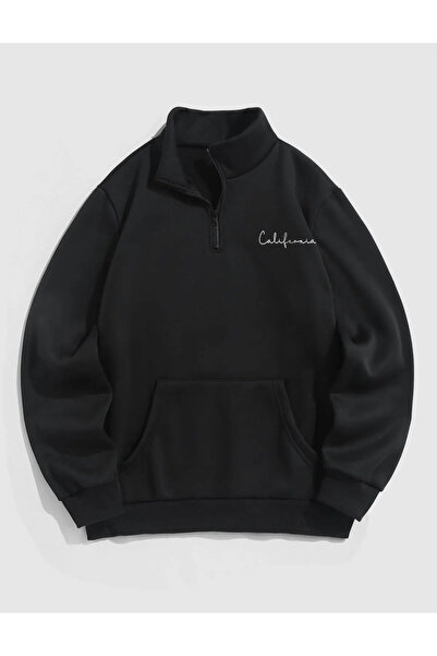 ALİKA سويت شيرت كاليفورنيا ذو ياقة واقفة وسحاب كبير الحجم للجنسين