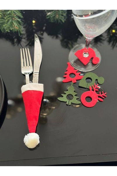 Masalsı Concept 6 Pieces Decorative New Year's Special Spoon Holder - New Year's Tableware Decor Cutlery Holder and Cup Ornament 6 Pieces