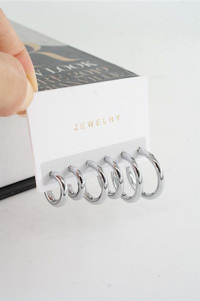 By Zeyna Aksesuar Women's 3 Size 6 Piece Thick Hoop Earring Set
