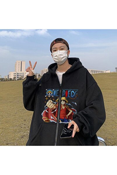 Violon قبضة مطبوعة كبيرة الحجم انغلق سترة سوداء مقنعين للجنسين