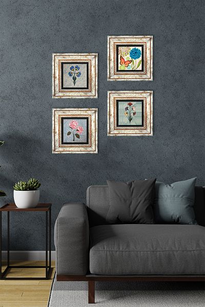 Pinecone Butterfly, Marbling Art, Pink Hydrangea Flower Stone Wall Painting Framed Wall Decor Set of 4 Wall Art