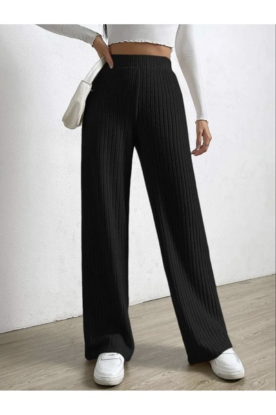 AS Anita Store Wide Leg Black Elastic Waist Knitwear Trousers