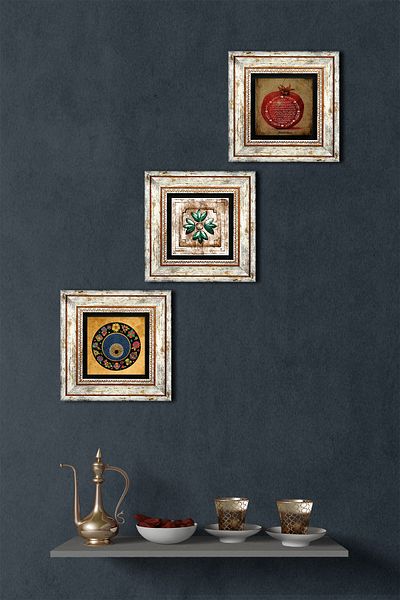 Pinecone Evil Eye Bead, Moroccan Patterned Vintage, Prayer of Fertility Stone Wall Painting Framed Wall Decor 3 Piece Painting