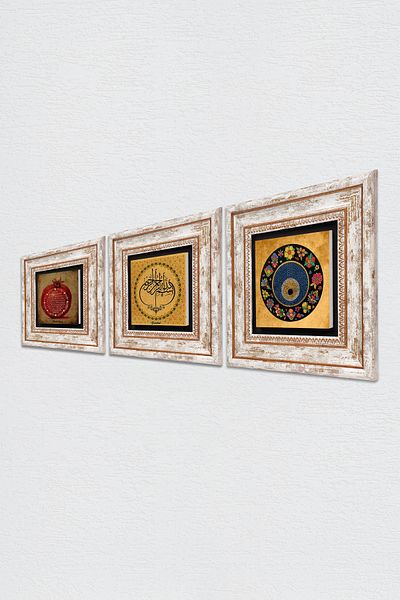 Pinecone Evil Eye Bead, Chess Game, Pomegranate Stone Wall Painting Framed Wall Decor Set of 3 Painting Wall Art