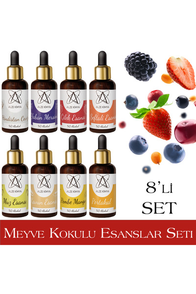 Alze Kimya Hobi Meyve Kokusu Esans Seti 8 x 10 ml Meyvelerin Sesini Dinle