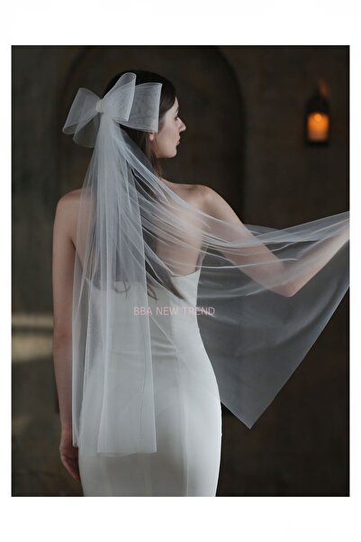 BBA TULLE STORE Accesorii pentru nunta Voal alb de mireasa elegant Voal de mireasa din tul cu doua straturi cu fundita 70cm