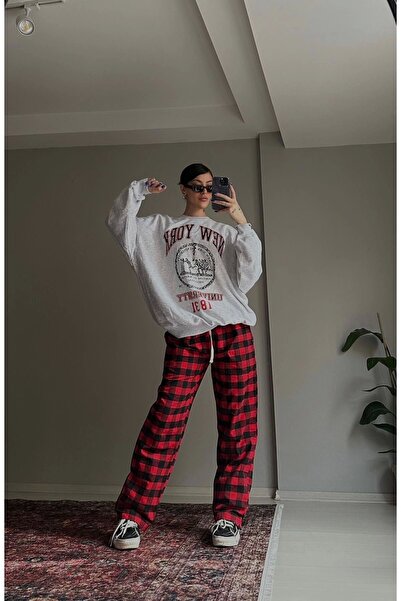 Violon Limited Edition Kırmızı Unisex Oversize Y2k Ekose-Kareli Desen Model R...