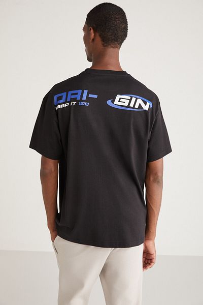 GRIMELANGE Dalton Men's - Printed Black Oversize T-shirt 100% Cotton