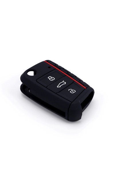Freshstart Compatible With Seat Leon After 2013+ Black Red Striped Silicone Key Case FS